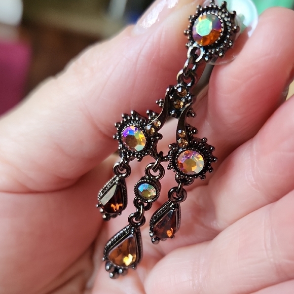 Elegant Gold and Brown Chandelier Earrings - Picture 4 of 6